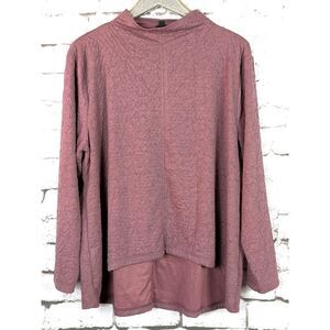 LISA BAYNE Lagenlook Quilted Hi-Lo Hem Funnel Neck Pullover Mauve Size XXL